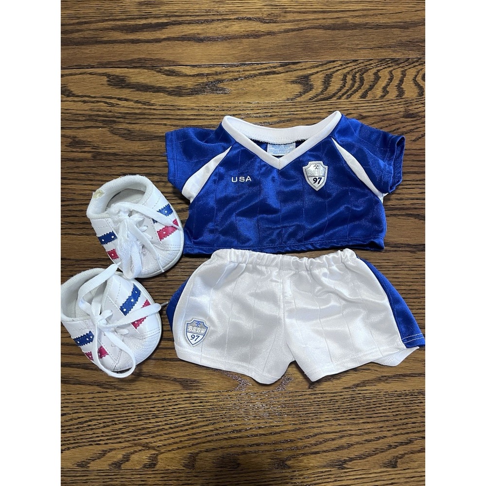 Build A Bear USA Soccer Team Uniform‎  Sport Blue Shirt White Shorts Shoes